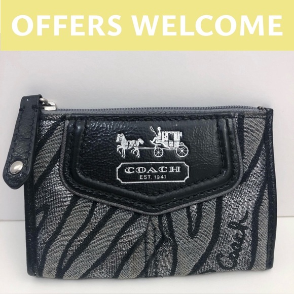 Coach Madison Lurex Zebra Print Coin Purse - Picture 1 of 10